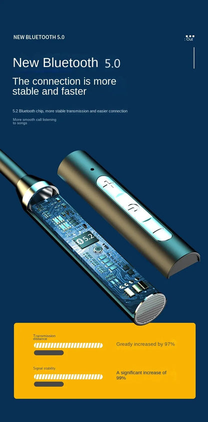New Bluetooth 5.0 device with text on a blue background