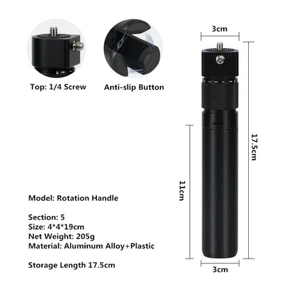 Black rotation handle with labeled parts and dimensions on a white background