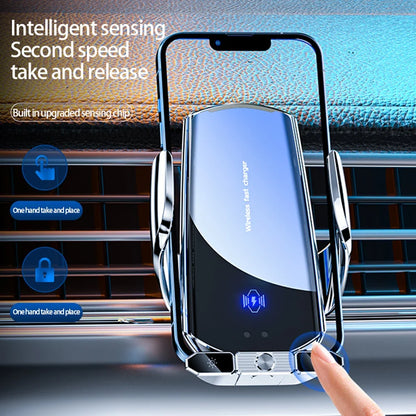 Car phone holder with air vent background and text about features