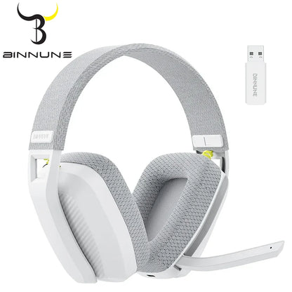 White and gray headphones with a USB adapter on a white background, featuring the Binnune brand.