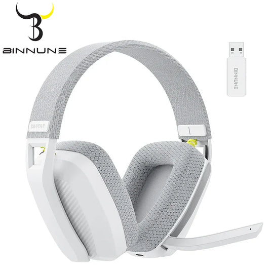 White and gray headphones with a USB adapter on a white background, featuring the Binnune brand.
