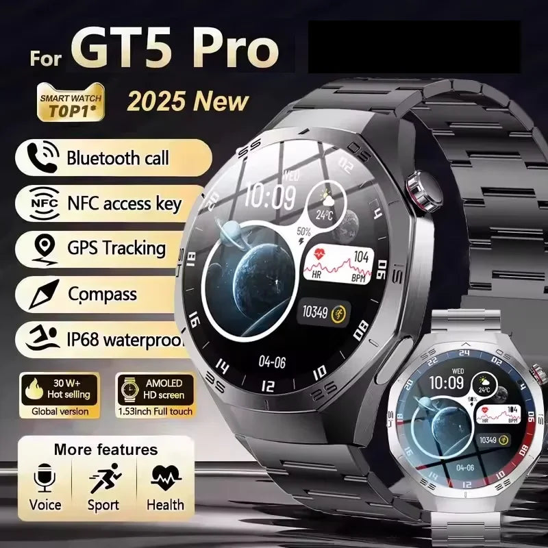Smartwatch with features highlighted on a dark background