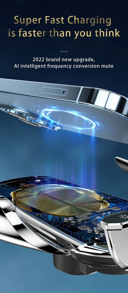 Close-up of a charging device with text about super fast charging.