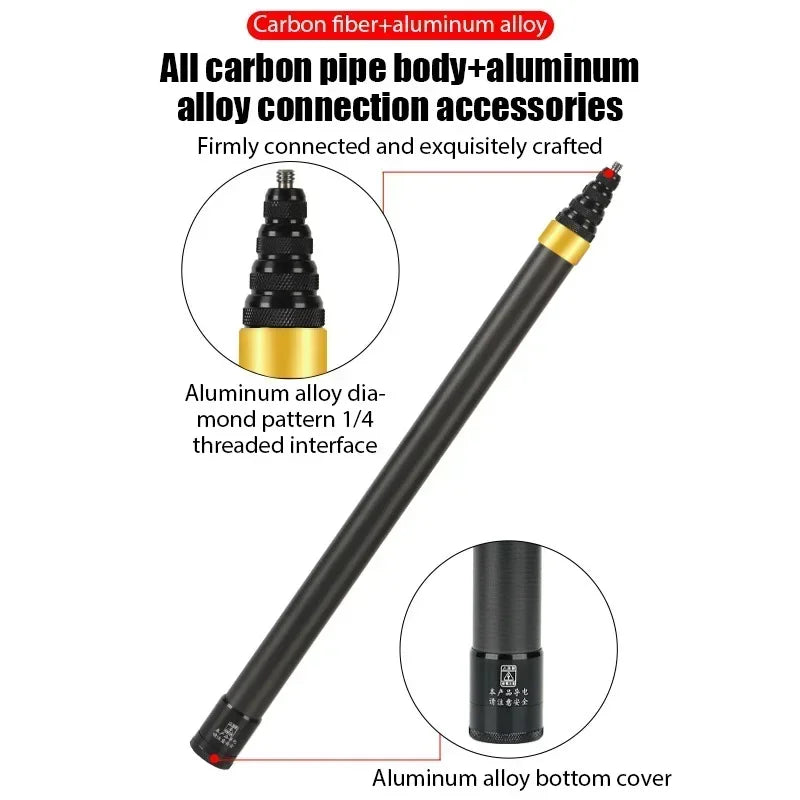 Carbon fiber and aluminum alloy pipe with detailed features on a white background