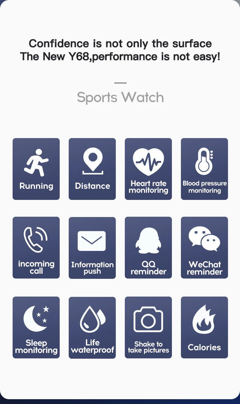 Sports watch app interface with various functions displayed on a white background.