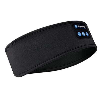 Black headband with Bluetooth control panel on a white background