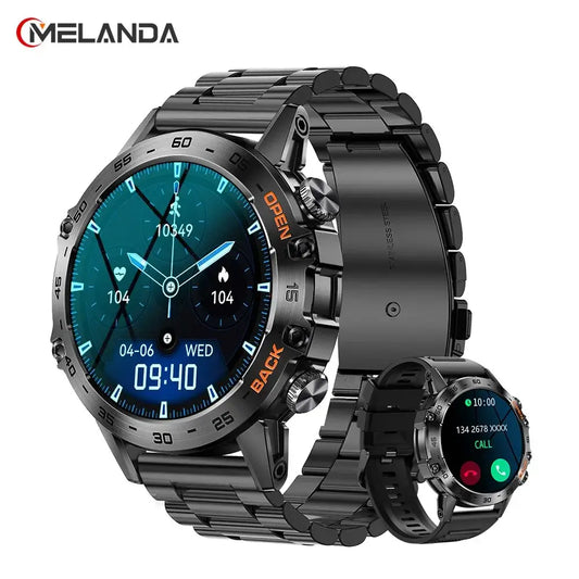 Melanda Black Smartwatch with high-resolution display on white background