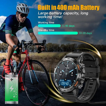 Melanda Smartwatch with cycling-themed background and battery status display