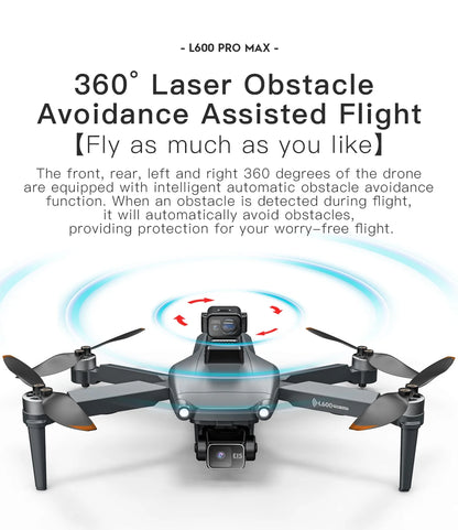 Drone with text about 360-degree laser obstacle avoidance on a white background