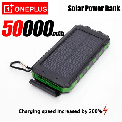 OnePlus solar power bank with 50000mAh capacity on a white background