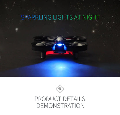 Drone with glowing lights against a dark background with stars, labeled 'Sparkling Lights at Night'.