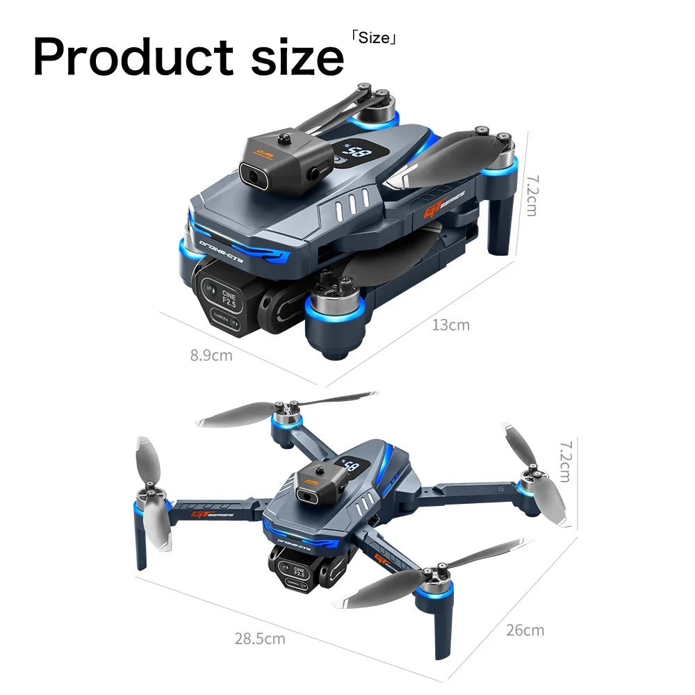 Measurement chart of a drone with labeled dimensions on a white background