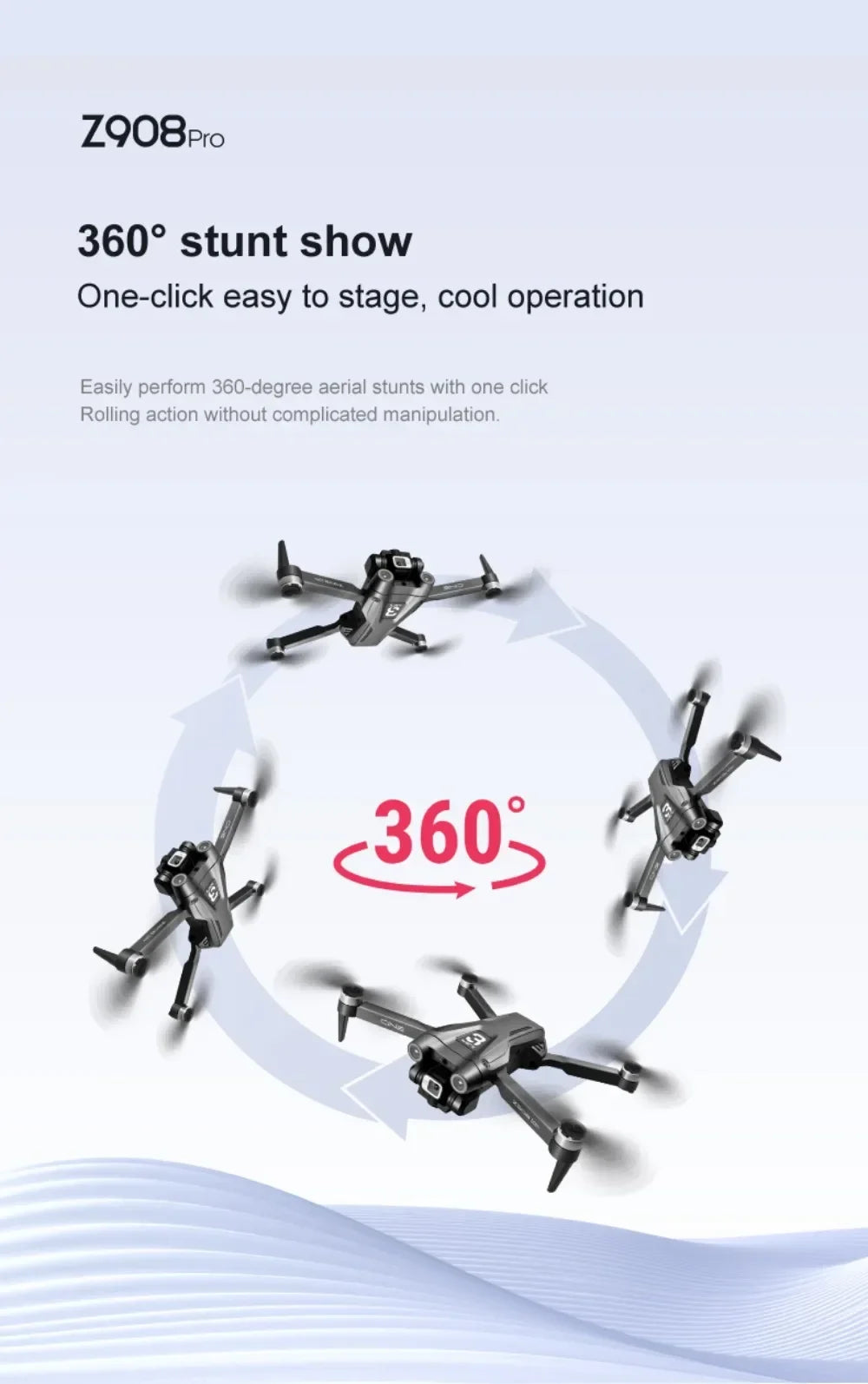 Z908 Pro drone with 360-degree stunt show feature on a white background