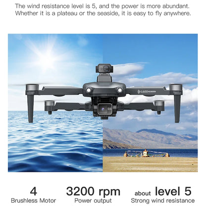 Drone flying over a scenic landscape with water and mountains.