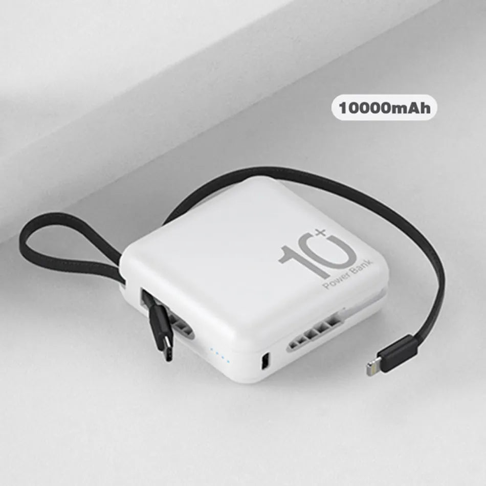 Mini Power Bank 10000mAh with Built-in Cord | Portable &amp; Compact