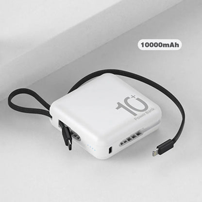 Mini Power Bank 10000mAh with Built-in Cord | Portable &amp; Compact