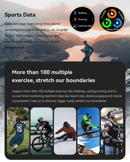 Person exercising outdoors with Melanda Smartwatch sports data overlay on screen