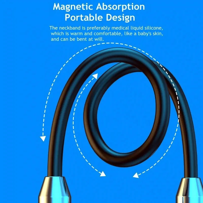 Magnetic absorption portable design with coiled cable on a blue background