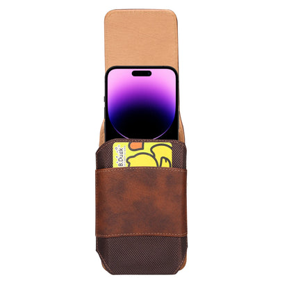 Brown phone case with a phone inside on a white background