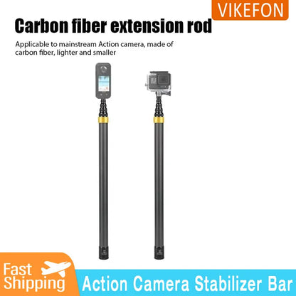Carbon fiber extension rod for action cameras by Vikefon on a white background