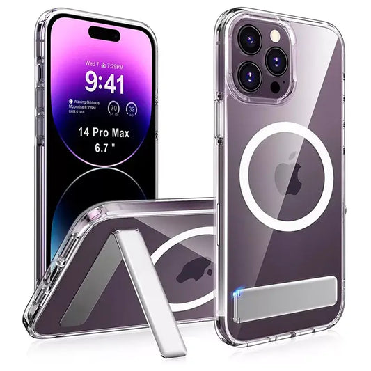 Magnetic clear phone case for iPhone with Apple logo – MagSafe compatible, transparent design on white background