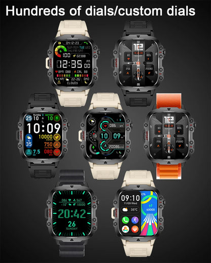 Various smartwatches with different display interfaces on a dark background
