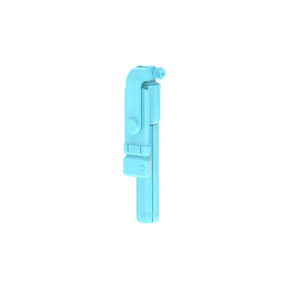 Blue folding selfie stick on a white background