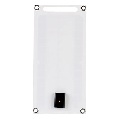 Small rectangular device with a red light on a white background