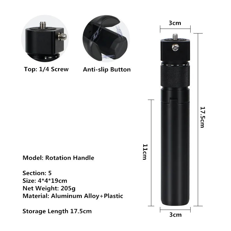 Black rotation handle with labeled parts and dimensions on a white background