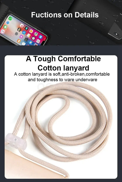 Cotton lanyard with text on a dark background

