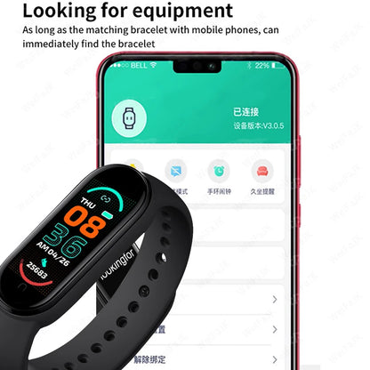 Smartwatch and phone displaying a fitness app interface with text about equipment matching.