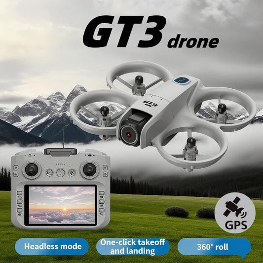 GT3 drone with controller against a scenic background