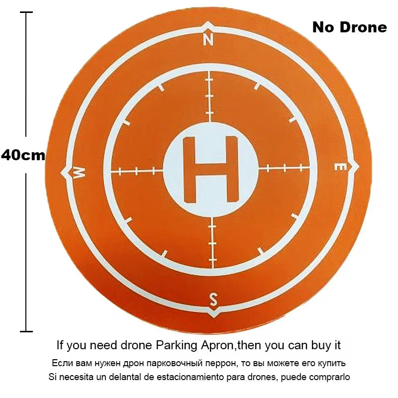 Orange drone parking apron with white symbols and text on a white background