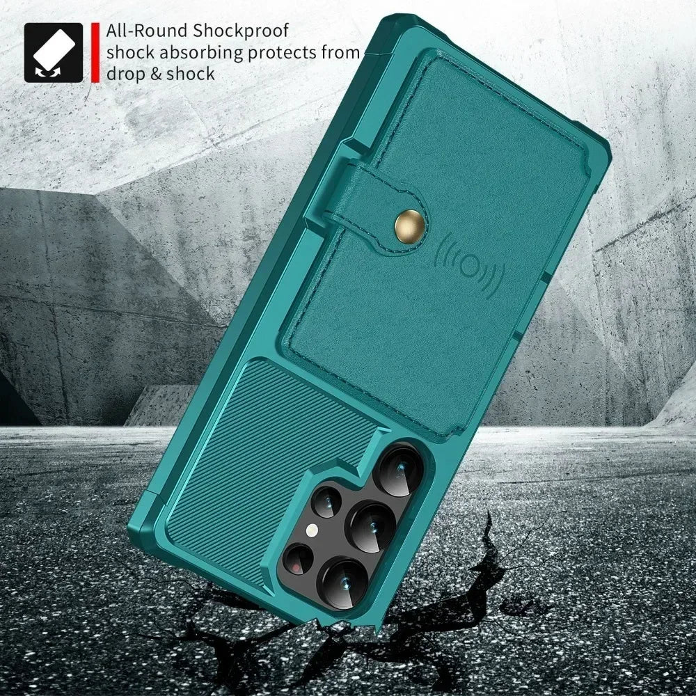 Teal phone case with shock absorption feature on a concrete background