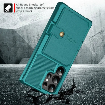 Teal phone case with shock absorption feature on a concrete background