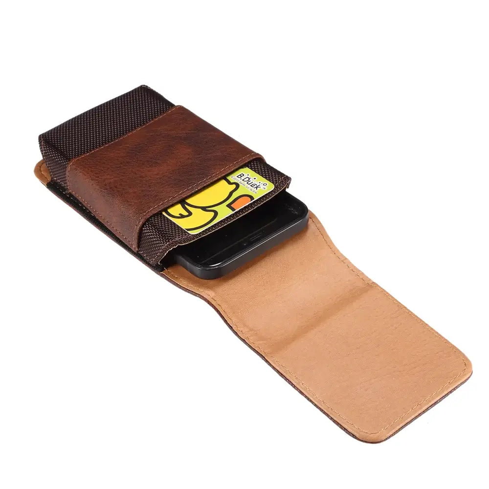 Brown leather wallet with built-in card holder on a white background
