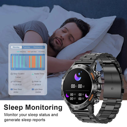 Smartwatch with sleep monitoring features displayed on a screen, showing a person sleeping.
