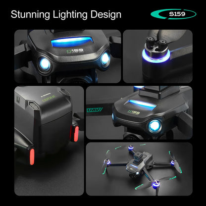 Stunning lighting design of a drone with close-up shots on a dark background