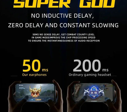 Advertisement for earphones featuring text about inductive delay, zero delay, and constant slowing
