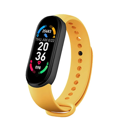 Smartwatch with a yellow band on a white background