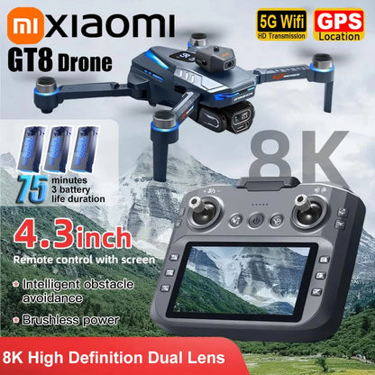 Xiaomi GT8 Drone with remote control and mountainous landscape background
