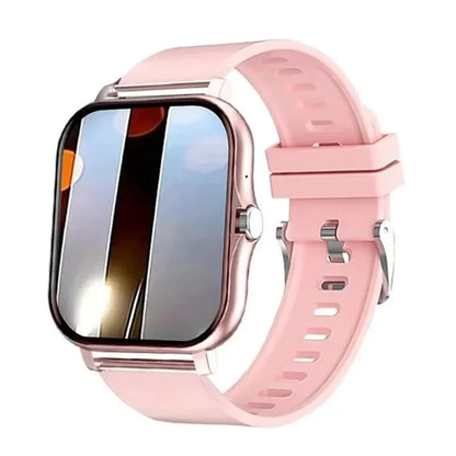 Smartwatch with a pink band on a white background