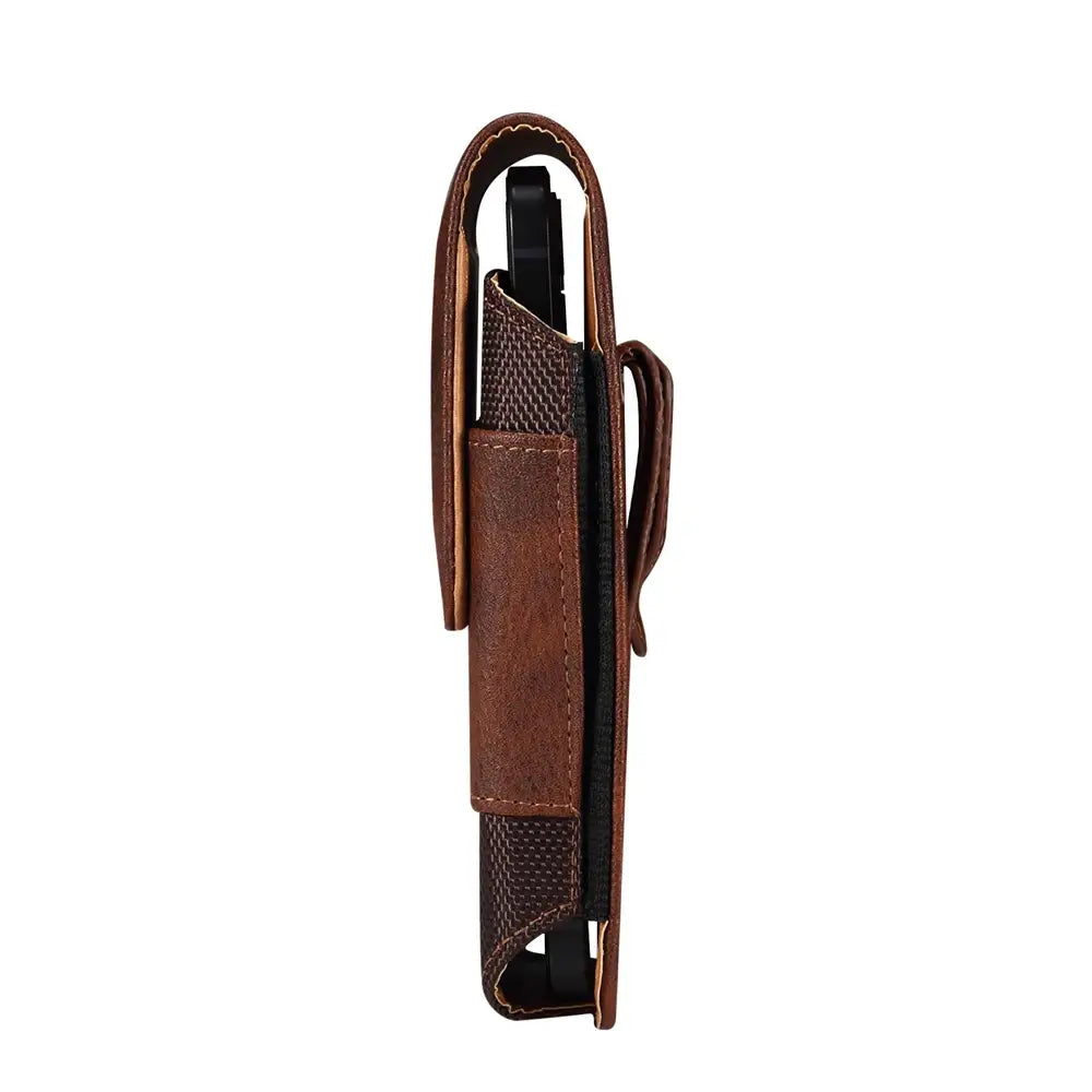 Brown leather knife sheath on a white background
