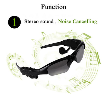 Sunglasses with Bluetooth headset and noise-cancelling feature on a white background