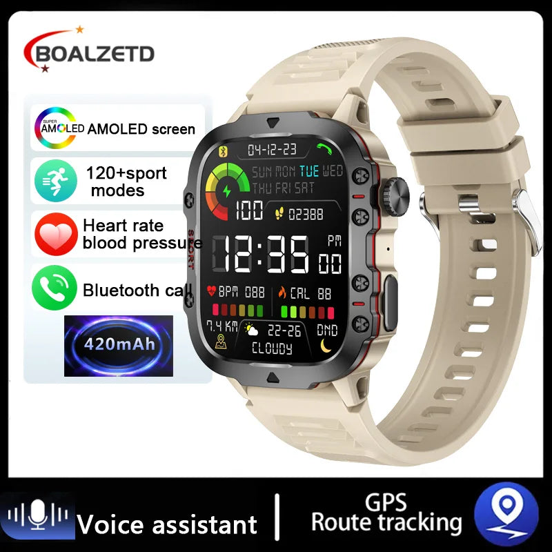 Smartwatch with features highlighted on a white background