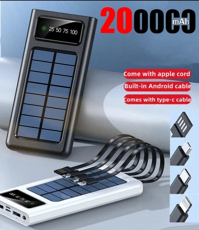 Buy Solar Power Bank 200000mAh | Fast Charging | Built-in Cable